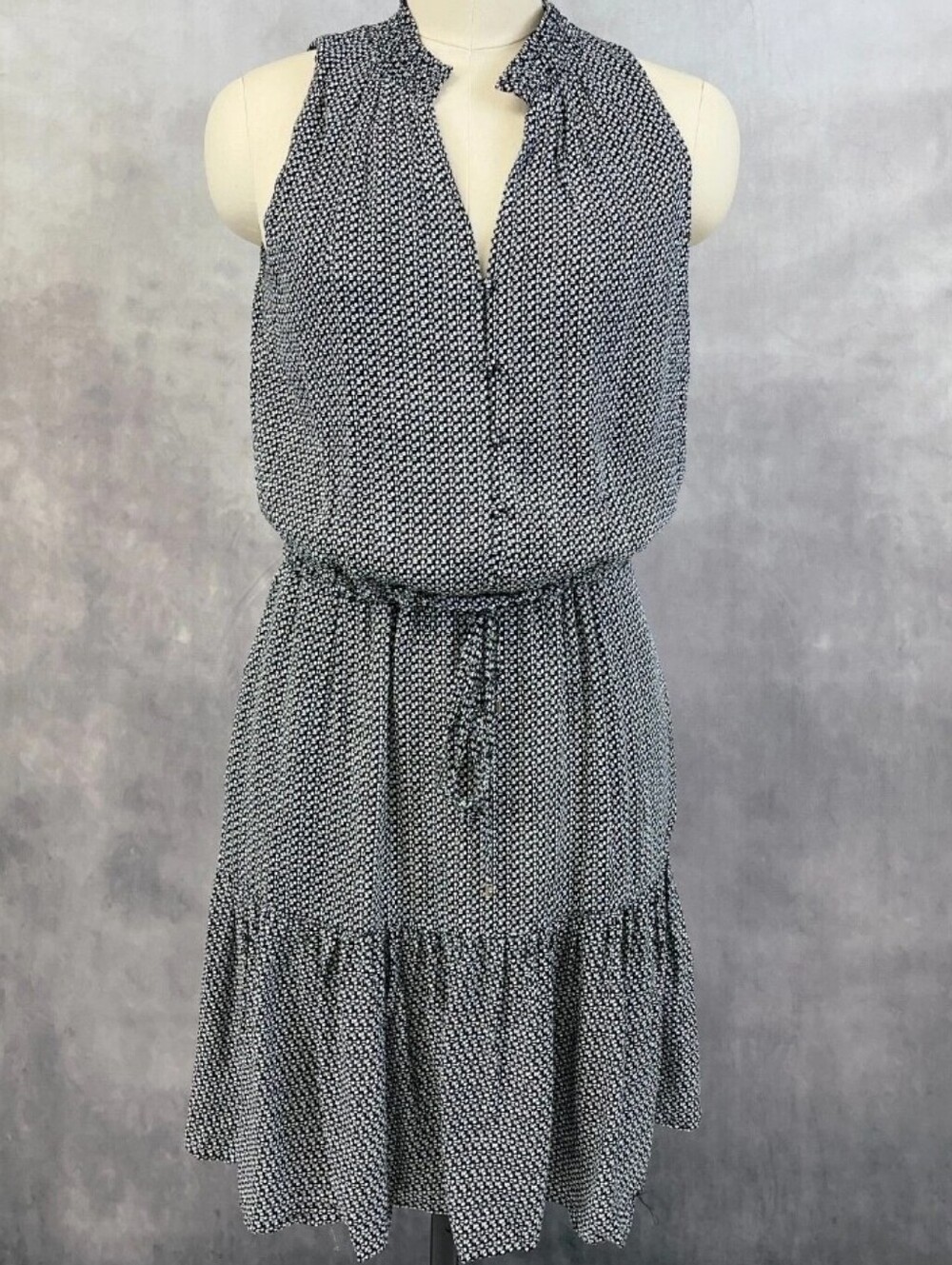 White House Black Market Sleeveless Black & White Elastic with Tie-Waist Dress